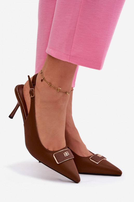 Sandálias de salto femininas com detalhes decorativos CzekoladoĮe Lurella