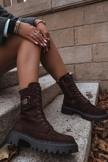 Botins femininos forrados com elementos elegantes chocolate Kalindra