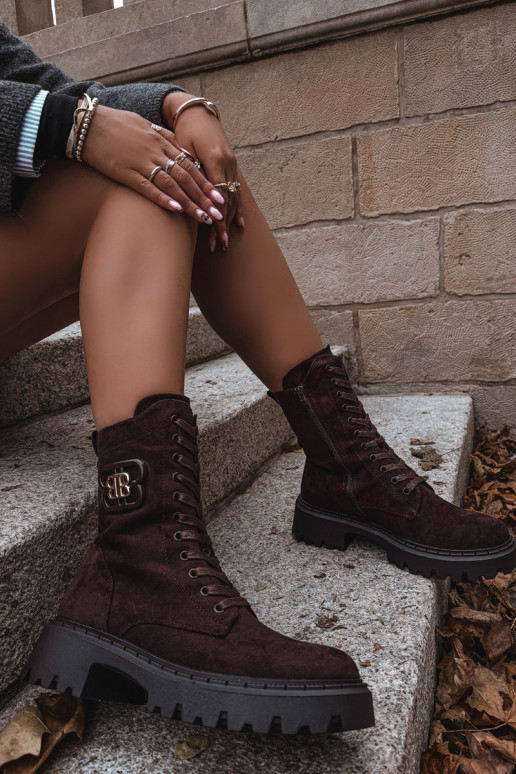 Botins femininos forrados com elementos elegantes chocolate Kalindra
