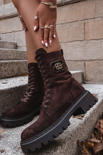 Botins femininos forrados com elementos elegantes chocolate Kalindra 2