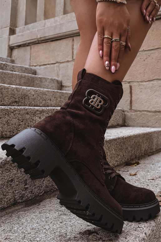 Botins femininos forrados com elementos elegantes chocolate Kalindra