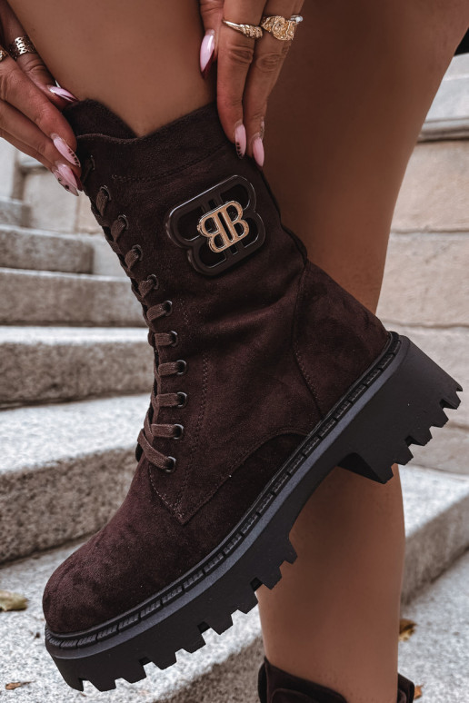 Botins femininos forrados com elementos elegantes chocolate Kalindra