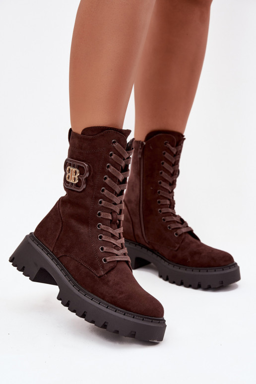 Botins femininos forrados com elementos elegantes chocolate Kalindra