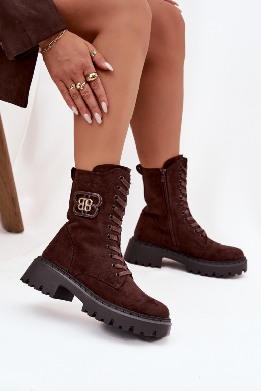 Botins femininos forrados com elementos elegantes chocolate Kalindra