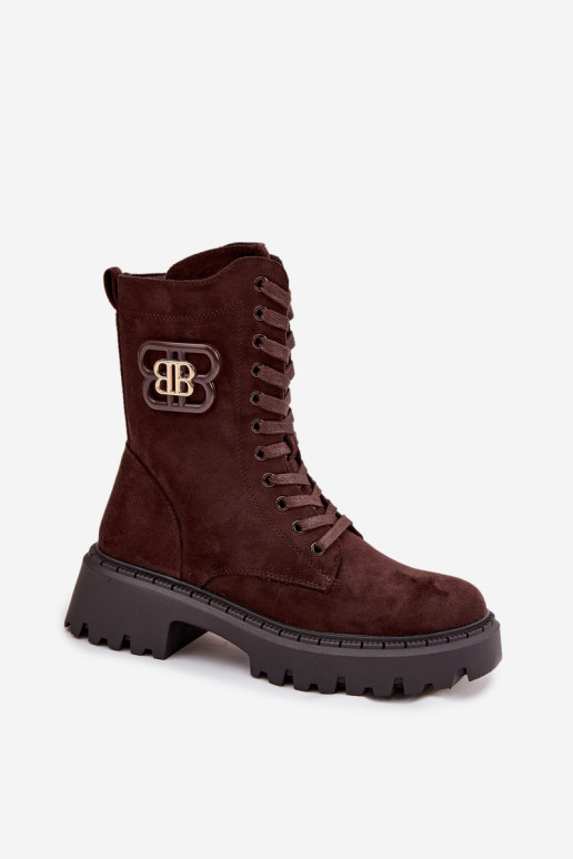 Botins femininos forrados com elementos elegantes chocolate Kalindra