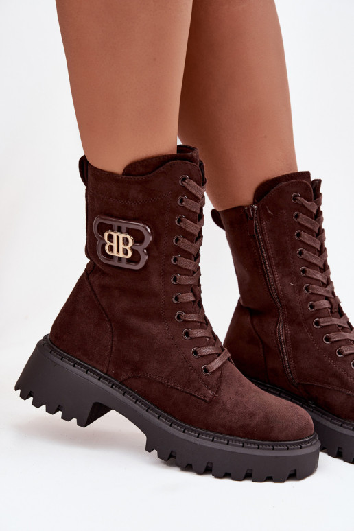 Botins femininos forrados com elementos elegantes chocolate Kalindra