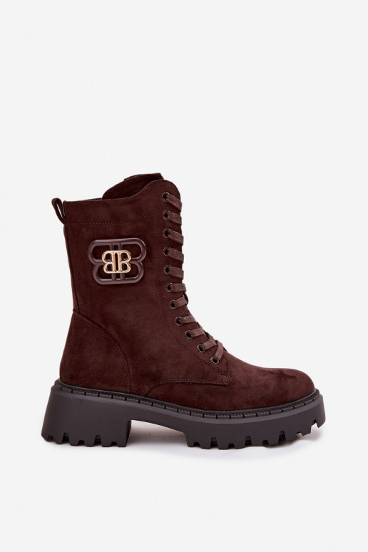 Botins femininos forrados com elementos elegantes chocolate Kalindra
