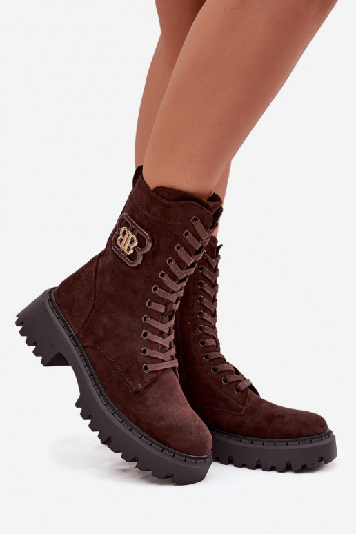 Botins femininos forrados com elementos elegantes chocolate Kalindra
