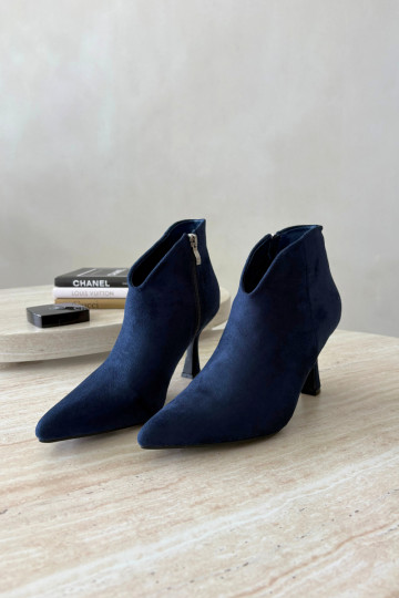 Botins femininos com salto fino e bico pontudo na cor azul escuro Bessia 2