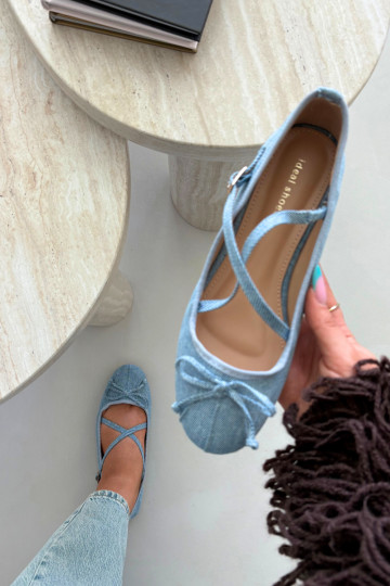 Bailarinas de denim com fitas Kokardką 2