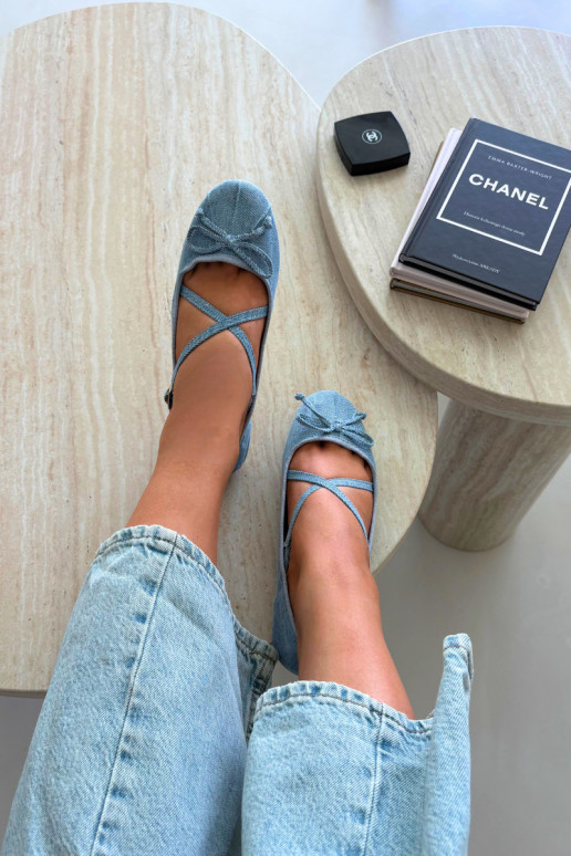 Bailarinas de denim com fitas Kokardką