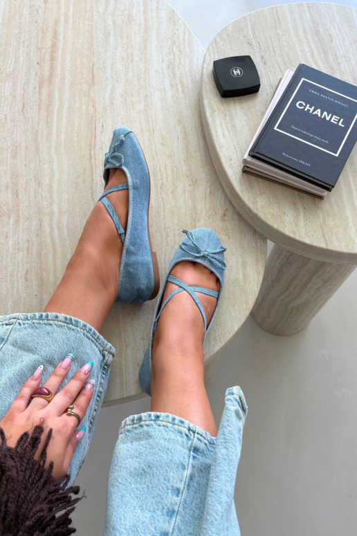 Bailarinas de denim com fitas Kokardką