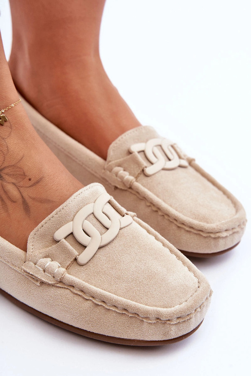 Mocassins de luxo em camurça sintética de cor areia para mulher Rabell