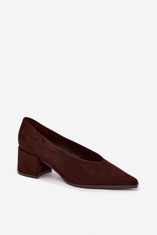 Sapatos com bico pontudo e saltos quadrados na cor chocolate Lavisa