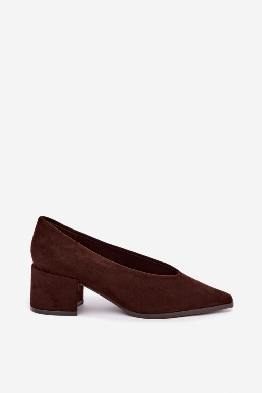 Sapatos com bico pontudo e saltos quadrados na cor chocolate Lavisa