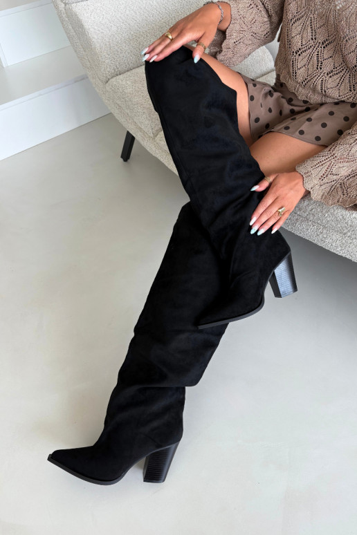 Botas pretas femininas até o joelho com saltos Anica