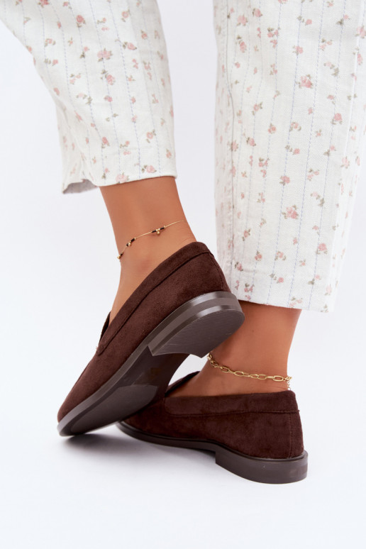Mocassins de chocolate para mulheres em camurça sintética Laisie