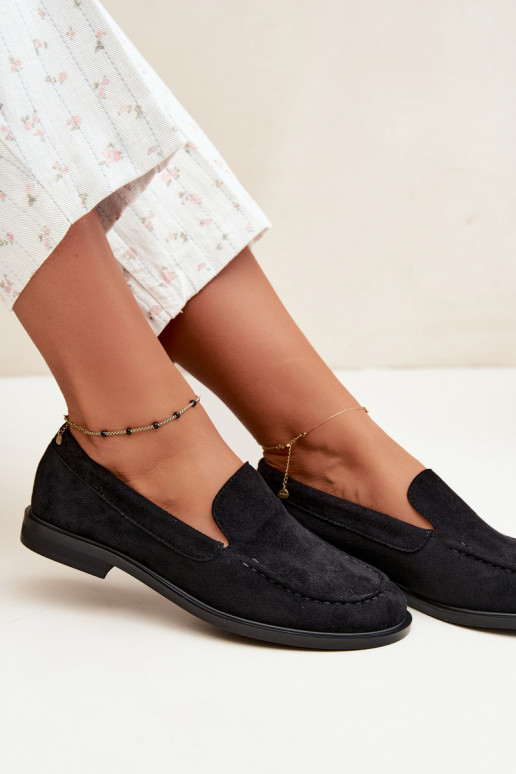 Mocassins pretos para mulheres em camurça sintética Laisie