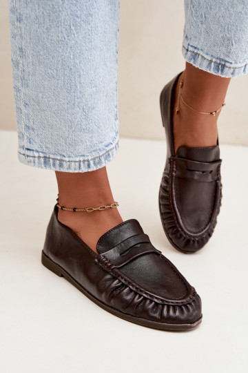 Mocassins femininos com babados na cor chocolate Sabley