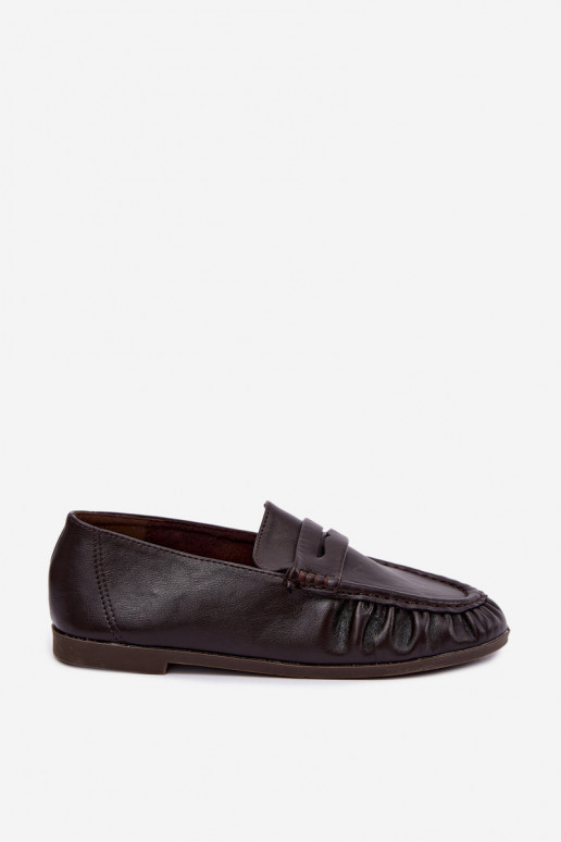 Mocassins femininos com babados na cor chocolate Sabley