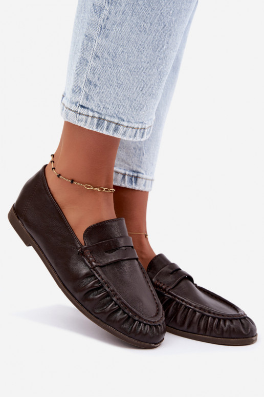 Mocassins femininos com babados na cor chocolate Sabley