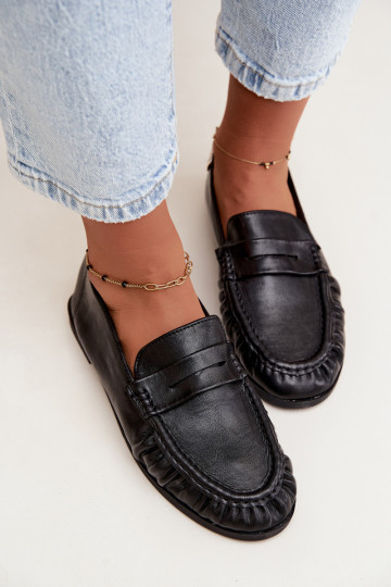 Mocassins femininos com babados na cor preta Sabley 2