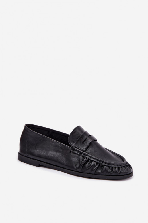 Mocassins femininos com babados na cor preta Sabley