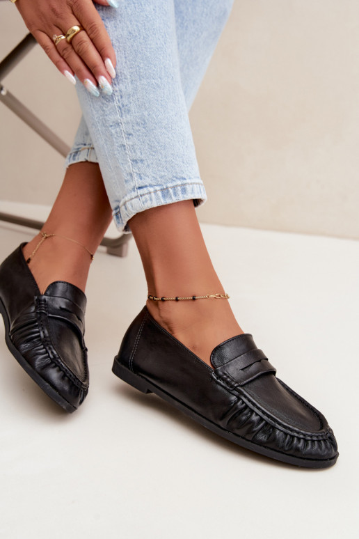 Mocassins femininos com babados na cor preta Sabley