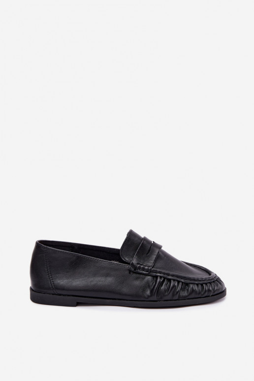 Mocassins femininos com babados na cor preta Sabley