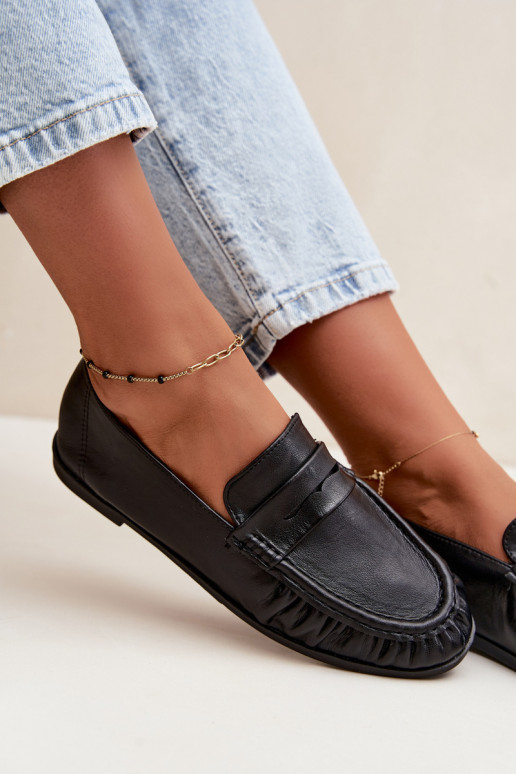 Mocassins femininos com babados na cor preta Sabley