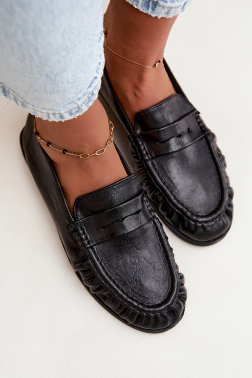 Mocassins femininos com babados na cor preta Sabley