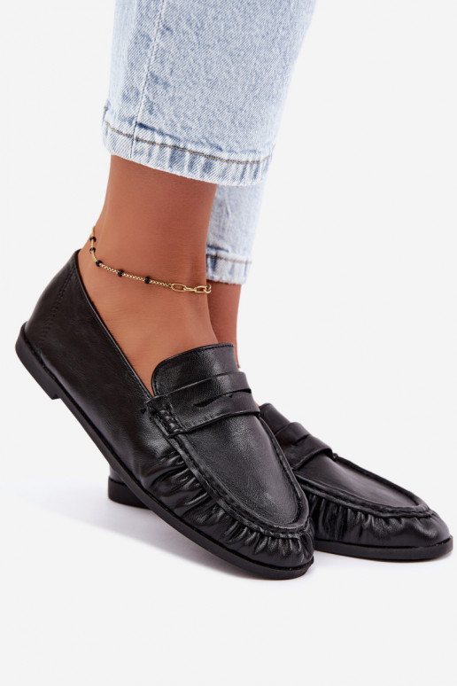 Mocassins femininos com babados na cor preta Sabley