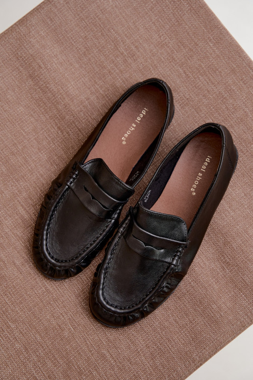 Mocassins femininos com babados na cor preta Sabley