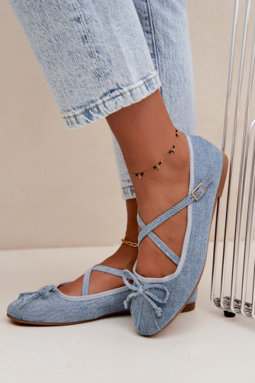 Bailarinas de denim com fitas Kokardką