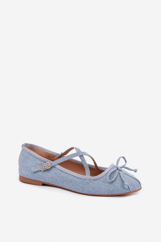 Bailarinas de denim com fitas Kokardką