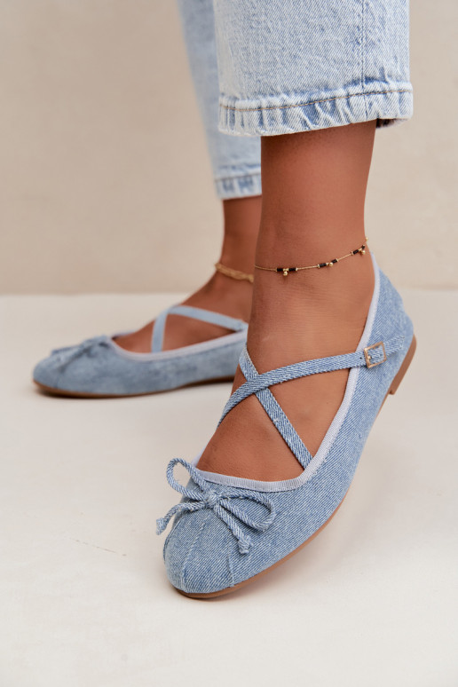 Bailarinas de denim com fitas Kokardką