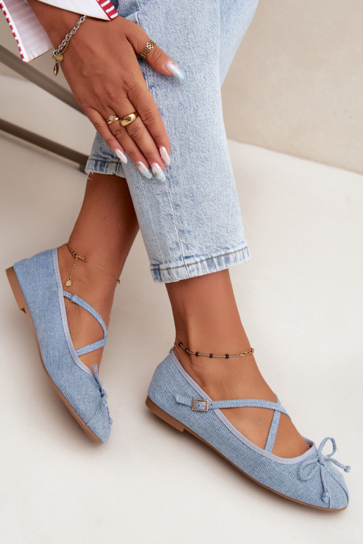 Bailarinas de denim com fitas Kokardką