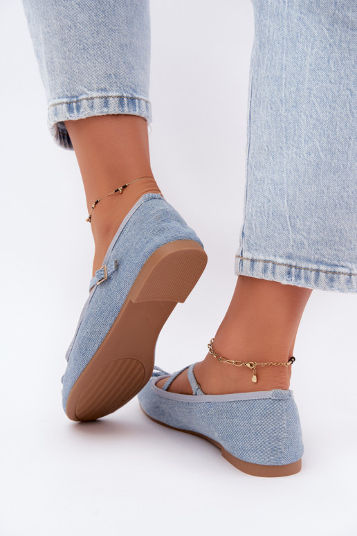 Bailarinas de denim com fitas Kokardką