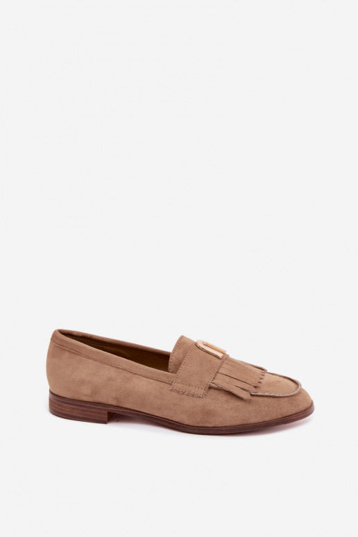 Mocassins de areia para mulheres com franjas e detalhes dourados Brenis