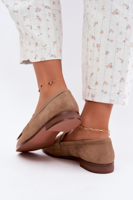 Mocassins de areia para mulheres com franjas e detalhes dourados Brenis