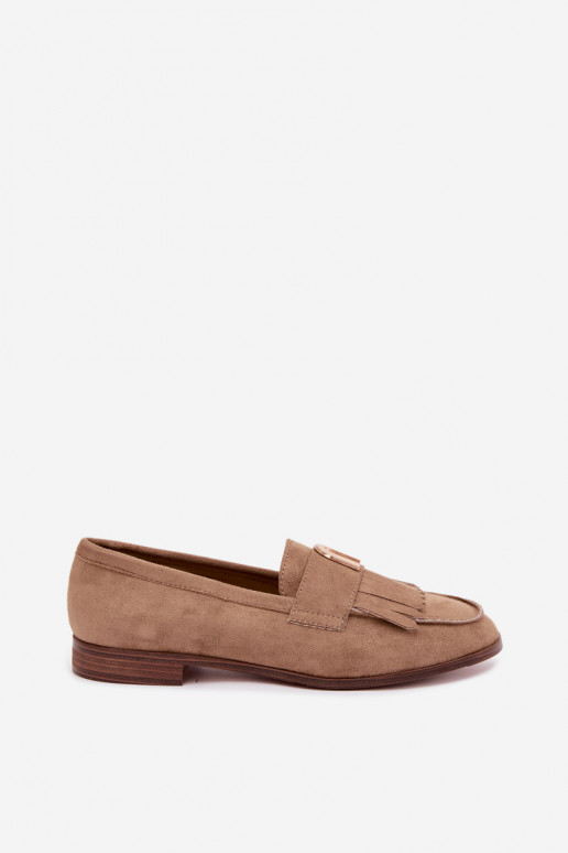 Mocassins de areia para mulheres com franjas e detalhes dourados Brenis