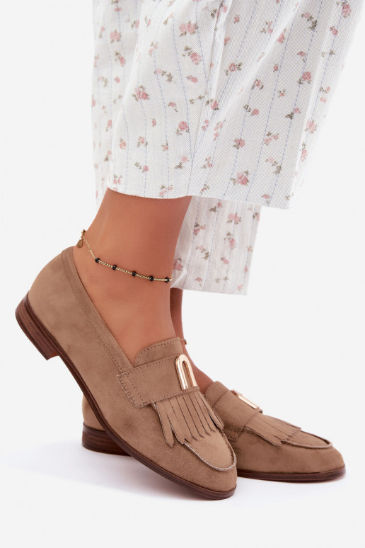 Mocassins de areia para mulheres com franjas e detalhes dourados Brenis