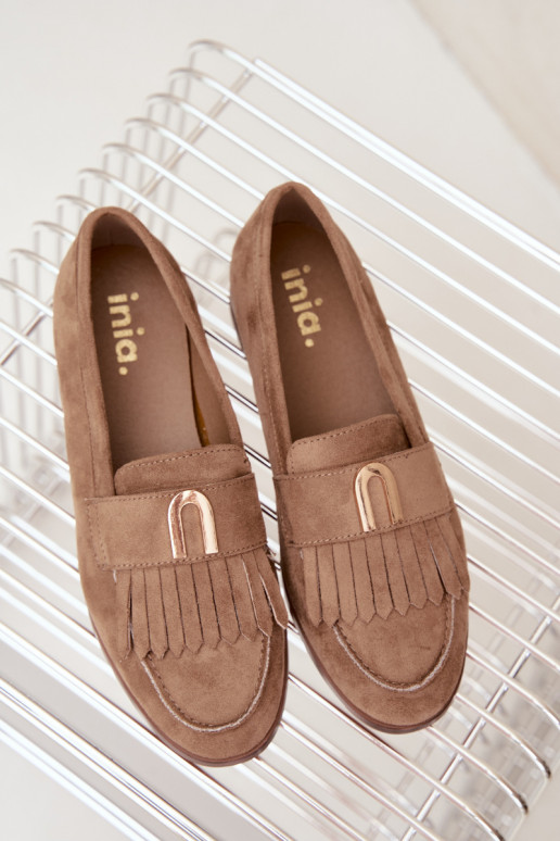 Mocassins de areia para mulheres com franjas e detalhes dourados Brenis