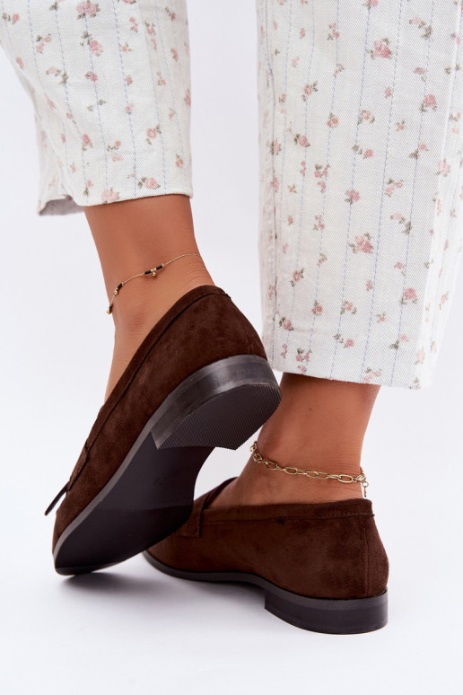 Mocassins de chocolate para mulheres com franjas e detalhes dourados Brenis
