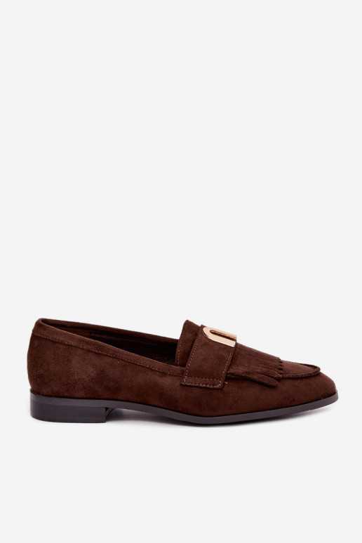Mocassins de chocolate para mulheres com franjas e detalhes dourados Brenis