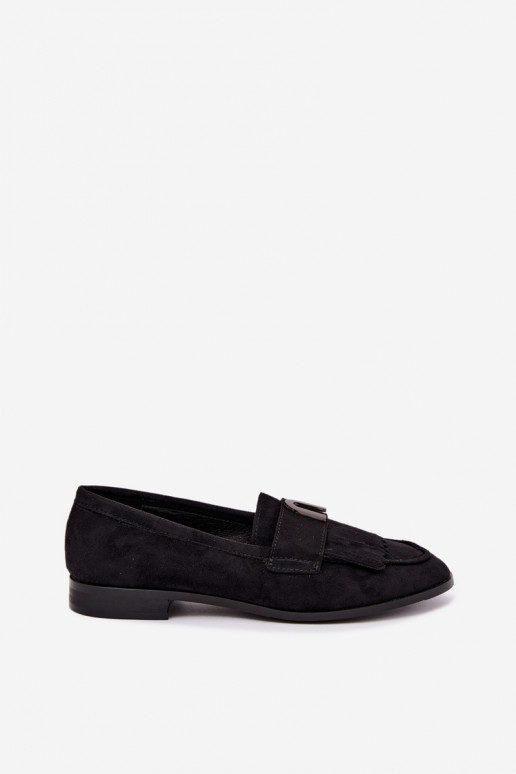 Mocassins pretos para mulheres com franjas e detalhes dourados Brenis