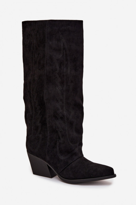 Botas altas pretas em estilo cowboy com saltos Isalina