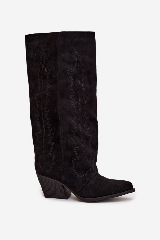 Botas altas pretas em estilo cowboy com saltos Isalina