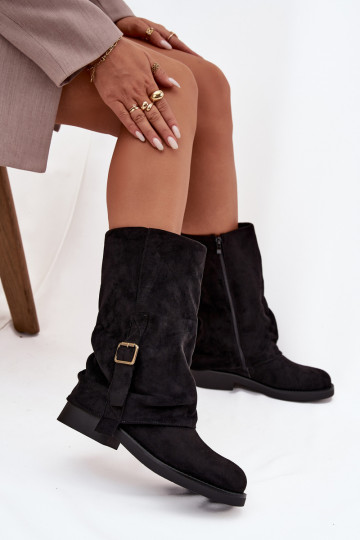 Botins pretos femininos com fivelas até a metade da panturrilha Minelle 2