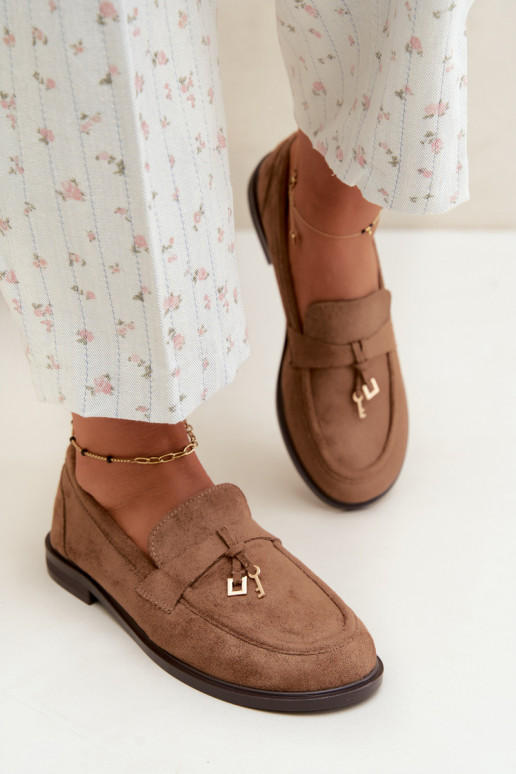 mocassins femininos em camurça sintética castanhos Raylie